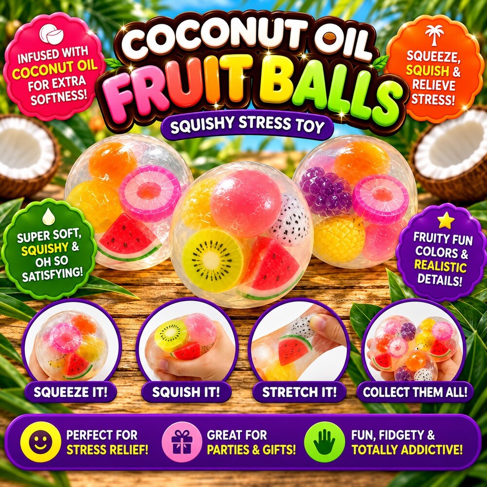 Coconut Oil Fruit Balls Squishy Stress Toy Clear Fruit Shaped Soft Toy